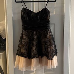 Deb Black and Cream Evening Dress with Metallic Accents